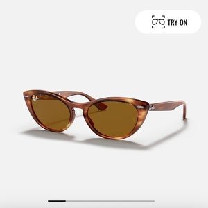 Ray Ban Cat Eye Nina Sunglasses in Polished Striped Havana Size 54-18